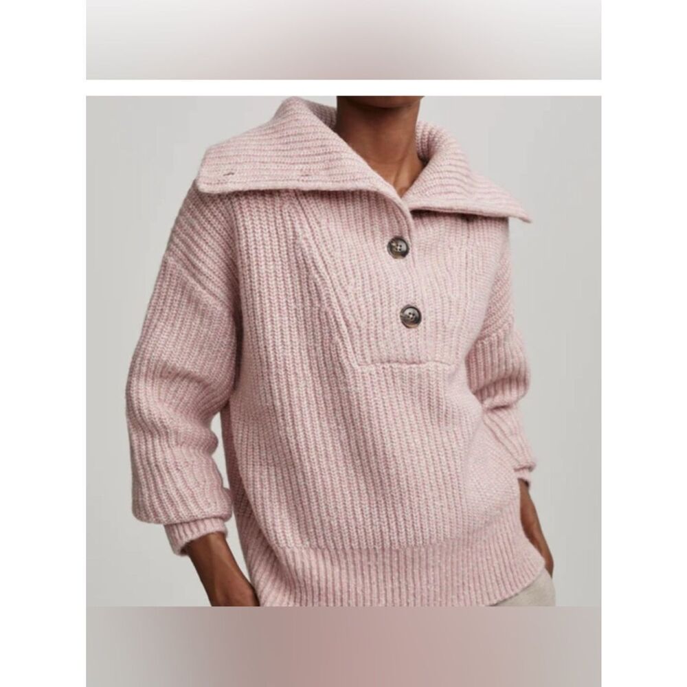 Varley Rose Pink Peverel Button Placket Knit Sweater Women’s Large